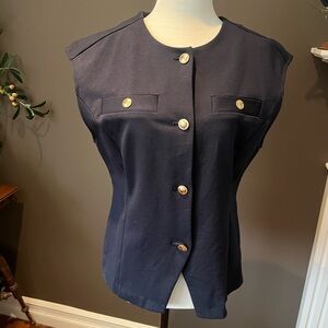 Michael Kors Navy Sleeveless Button-Up Top